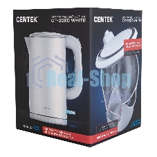 Электрочайник Centek CT-0020 белый, 1.7 л, 2200 Вт, скрытый нагревательный элемент