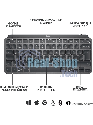 Клавиатура беспроводная Logitech MX Keys Mini (920-010501), USB, Bluetooth/Радиоканал, темно-серый/черный