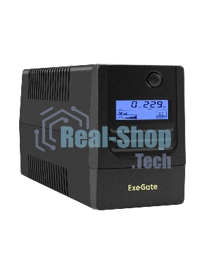 Источник бесперебойного питания ExeGate Smart LB-1000.LCD.AVR.2SH.USB (1000VA/650W, LCD, AVR, 2*Schuko, USB, батарея 12V 9Ah, черный)