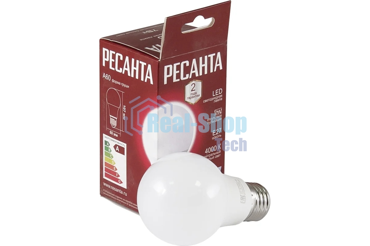 Лампа светодиодная Ресанта LL-R-A60-7W-230-4K-E27 груша, 7 Вт, нейтральный, Е27
