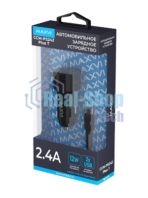 Автомобильное зарядное устройство Maxvi CCM-PS242 Plus T 2хUSB 2.4А + кабель Type-C 1м, черный