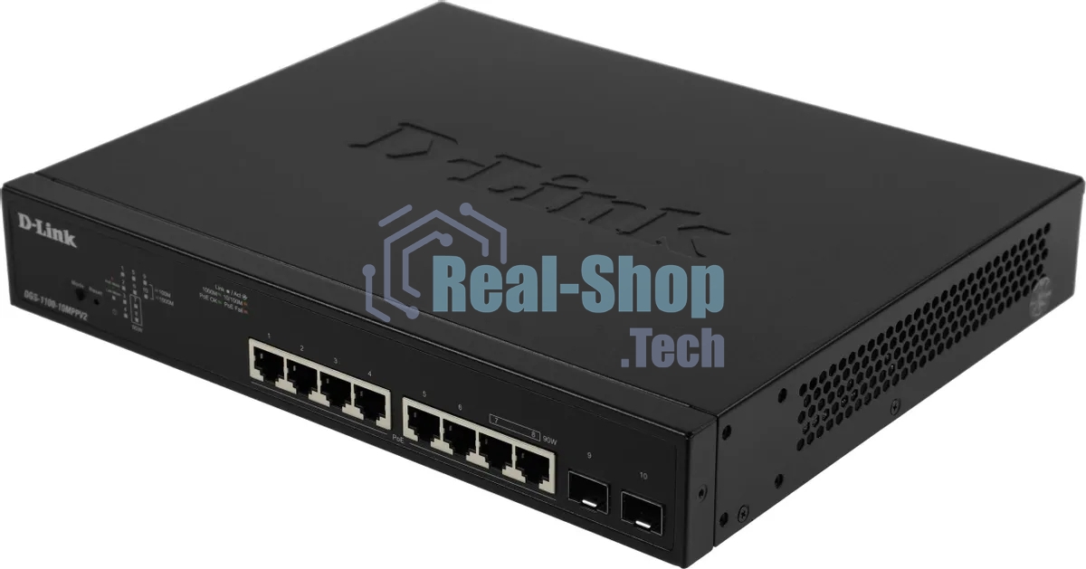 Коммутатор D-Link DGS-1100-10MPPV2, 8×1 Гбит/с + 2×1 Гбит/с SFP, управляемый