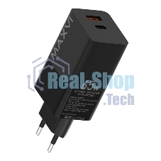 Сетевое зарядное устройство Maxvi A482GN 65W, 1xUSB-A, 1xUSB-C, черный