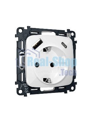 Комплект механизма электрической розетки OMEGA Белый глянец 2USB A+C 20W (быстрая зарядка) с/з QUANT (OP1100, VM160) MO110010