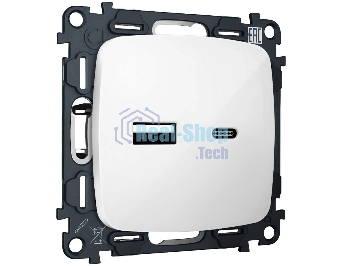 Комплект механизма розетки OMEGA Белый глянец 2USB A+C 20W (быстрая зарядка) QUANT (OP1110, VM177) MO111010