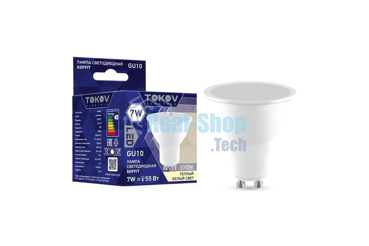 Лампа светодиодная TOKOV ELECTRIC 7Вт Soffit 3000К GU10 176-264В