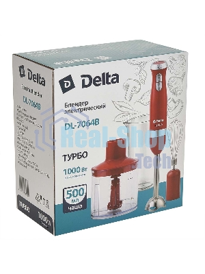 Блендер погружной Delta DL-7064B красный, 1000 Вт, 2 скорости, турбо