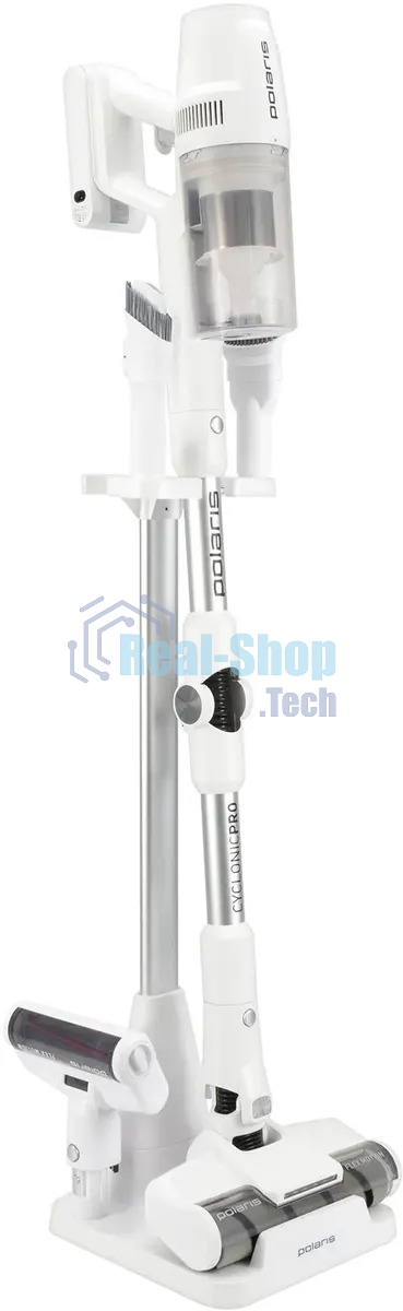 Пылесос вертикальный Polaris CyclonicPRO PVCS 4050 белый, питание от аккумулятора, 180 Вт, уборка сухая/влажная, пылесборник 0.4 л