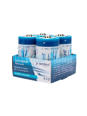 Батарейки щелочные/алкалиновые Gembird Gb-LR20-4B, тип D(LR20), 4шт, коробка