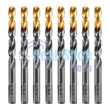 Сверло по металлу Denzel 10 мм, HSS-Tin, Golden Tip, 8 шт.