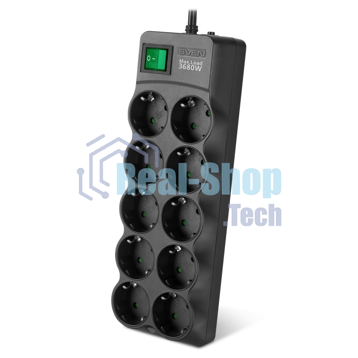Сетевой фильтр SVEN SF-10E-16 1,8 м (10 розеток) черный
