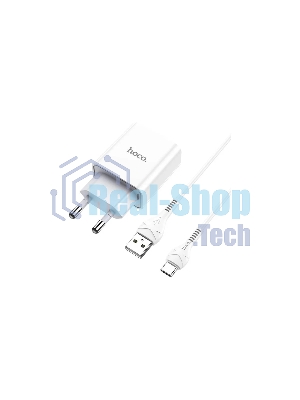Блок питания (сетевой адаптер) HOCO C81A Asombroso single 1xUSB с кабелем Type-C, 2.1A, 10W, белый