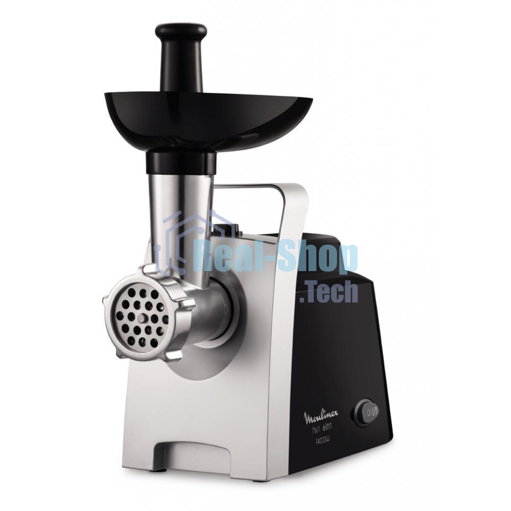 Мясорубка электрическая Moulinex ME108832 черный, 1400 Вт, 1.7 кг/мин, реверс, защита от перегрузки, насадки - 6