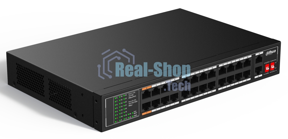 Коммутатор Dahua DH-SF1026LP, 24×100 Мбит/с + 2×1 Гбит/с, управляемый