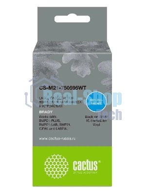 Картридж ленточный Cactus CS-M21-750595WT черный шрифт, белый фон (19.1 мм, 6.4 м) для Brady BMP21-PLUS, BMP21-LAB