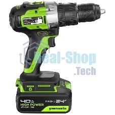 Дрель-шуруповерт GREENWORKS GD24DD60, 24 В, 0 Ач, 60 Нм, бесщеточный, ударный