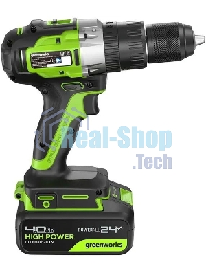 Дрель-шуруповерт GREENWORKS GD24DD60, 24 В, 0 Ач, 60 Нм, бесщеточный, ударный