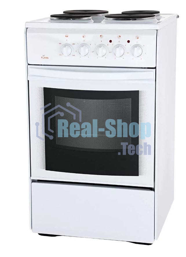 Плита электрическая Flama AE 1403 W белый, конфорок 4 шт, духовка 50 л, 50 см x 85 см x 60 см