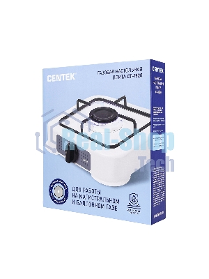 Плита настольная газовая Centek CT-1520 белый, 1.7 кВт, газ, конфорки - 1, эмаль, поворотные переключатели