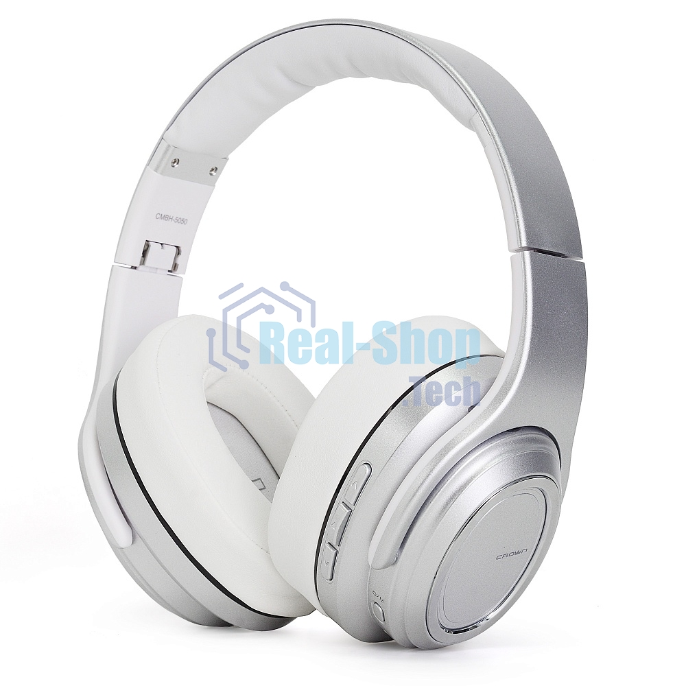 Беспроводные/проводные наушники Crown CMBH-5050 серебристый, накладные, Bluetooth + проводной, складная конструкция, до 10 ч
