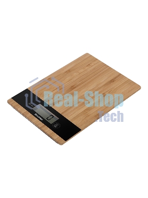 Весы кухонные Blackton Bt KS111 Bamboo, тип управления: сенсорное, дисплей LCD, количество высокочувствительных датчиков: 4, выбор единиц измерения: грамм, унция, фунт:унция, миллилитр (молоко, вода), жидкая унция (молоко, вода), интервал измерения: 1 г, максимальный вес: 5 кг, функция вычета веса тары, индикация перегрузки, индикатор замены батарейки, автоматическое и ручное отключение, автообнуление, материал корпуса: бамбук, нескользящие ножки, источник питания: 2 x AAA, номинальное напряжение: 3 В