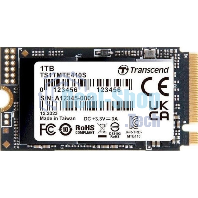 Твердотельный накопитель Transcend SSD MTE410S, 1000GB, M.2(22x42mm), NVMe, PCIe 4x4, 3D TLC, R/W 5000/3500MB/s, IOPs 570 000/700 000, TBW 600, DWPD 0.33, DRAM-less (5 лет)