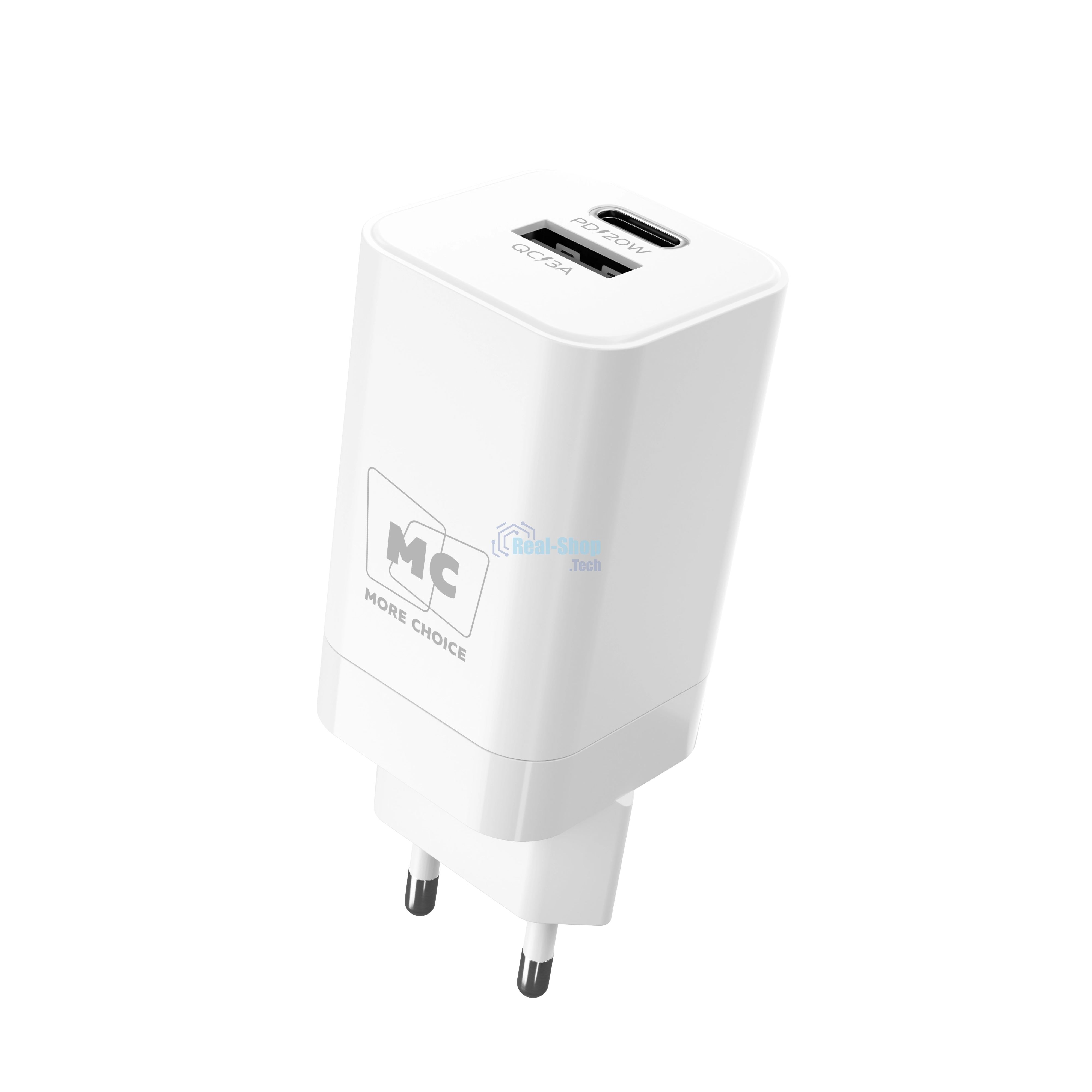 Сетевое зарядное устройство MORE CHOICE NC85 1USB+1Type-C 3.0A PD 20W+QC3.0, белый