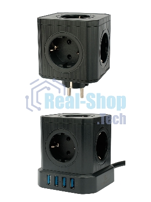 Сетевой фильтр Cablexpert Tower TWR-9-U4-B-2, 9 р, 16А, 4хUSB, 3.1А, 2 м, ур.защиты 4+, черный, коробка