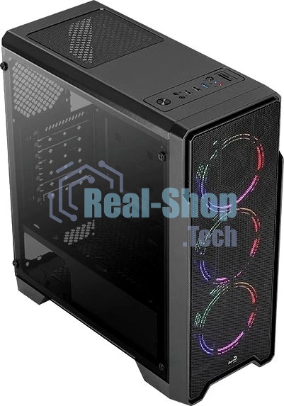 Компьютерный корпус Aerocool/Formula Ore Saturn FRGb-G-BK-v1 (2xUSB, 2xAudio, 0.5 мм,3x120 мм FAN, прозрачная стенка-закаленное стекло, ATX,