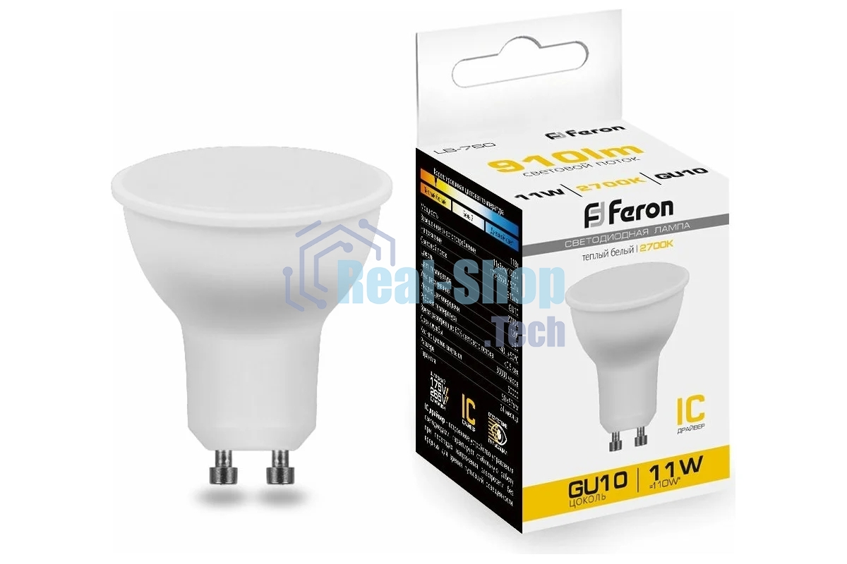 Лампа светодиодная Feron LB-760 11Вт 230В GU10 теплый