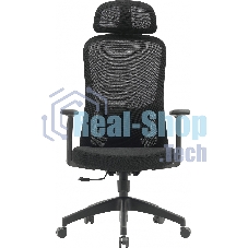 Кресло компьютерное Cactus CS-MC515-BK черный, сиденье черный, сетка/ткань, с подголов. крестов. пластик, пластик черный