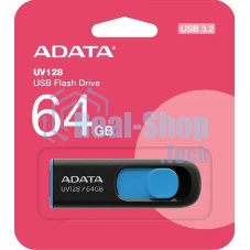 Флешка USB ADATA UV128 (AUV128-64G-RBE), 64Gb, USB 3.0, R/W 100/30, черный/синий