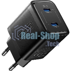 Сетевое зарядное устройство Vention на 2 порт USB С+C GaN 45W Черный