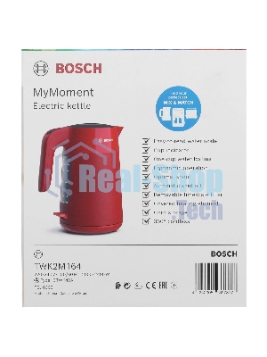 Электрочайник Bosch TWK2M164 красный, 1.7 л, 2400 Вт, скрытый нагревательный элемент