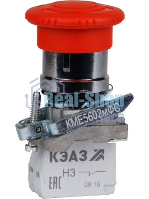 Кнопка КМЕ5602мФС-красный-0но+2нз-гриб-фикс-IP65-КЭАЗ