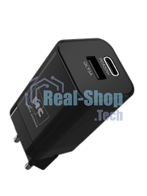 Сетевое зарядное устройство MORE CHOICE NC85i 1USB+1Type-C 3.0A PD 20W+QC3.0 для Lightning 8-pin Type-C, черный
