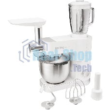 Кухонная машина Korting KKM 0105 Polar мощность 1200 Вт, 7 насадок (планетарный миксер с 3-мя насадками, мясорубка, насадка для колбас, насадка для кеббе, насадка-блендер), объем чаши 5.5 л, 8 скоростей, импульсный режим, механическое управление, белый