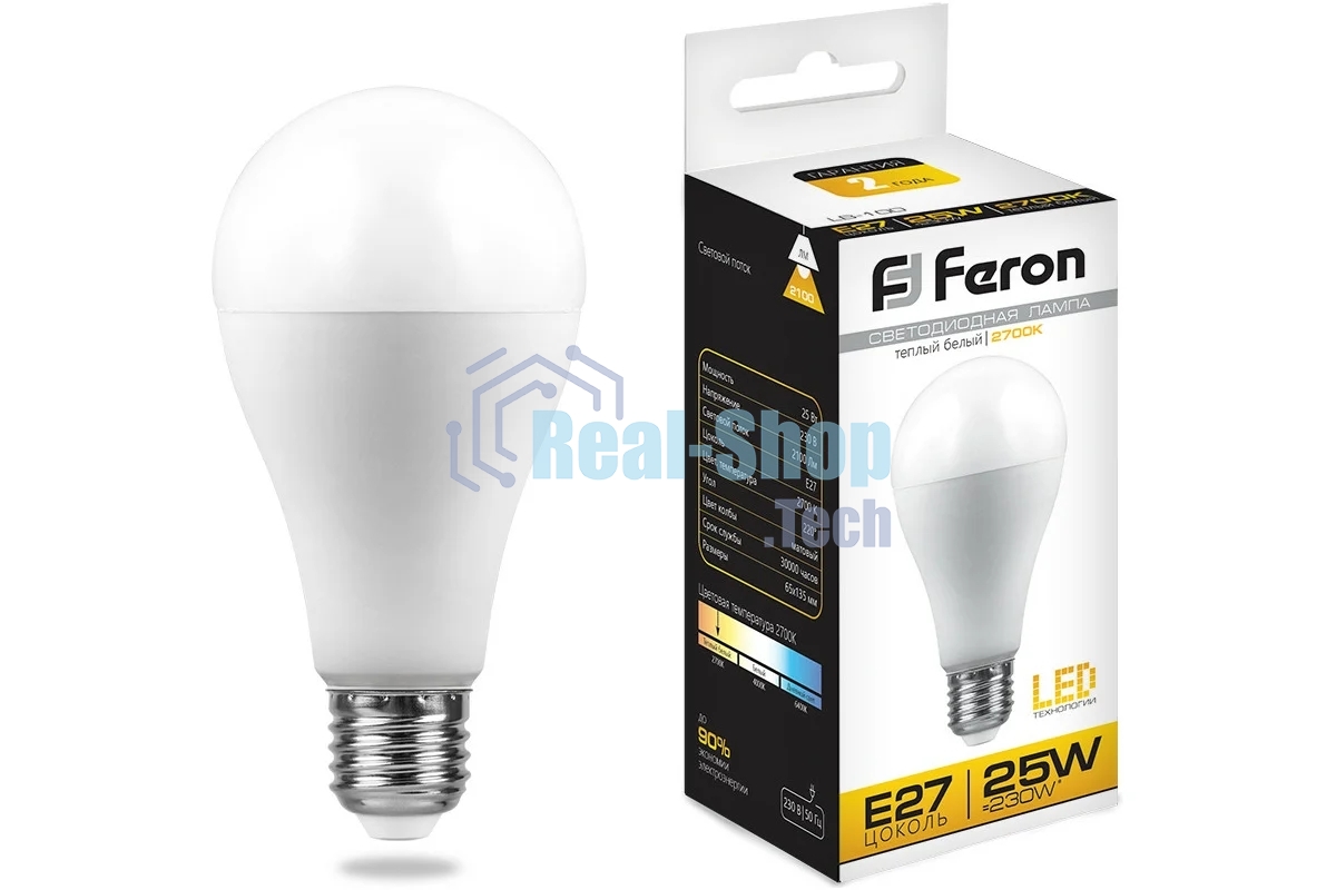 Лампа светодиодная Feron LB-100 25W 230V E27 2700K A65