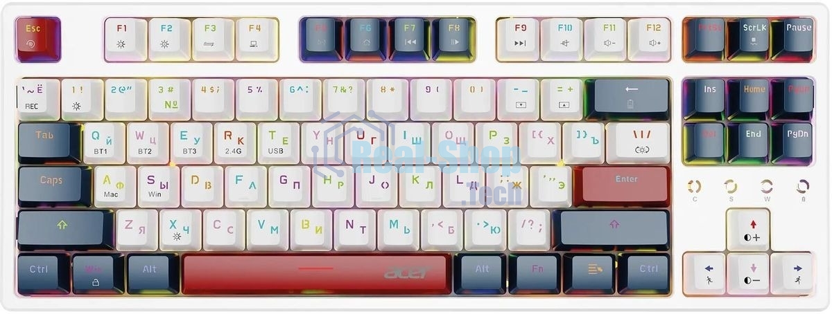 Клавиатура беспроводная Acer OKR302 (ZL.KBDEE.016), USB, Bluetooth/Радиоканал, белый