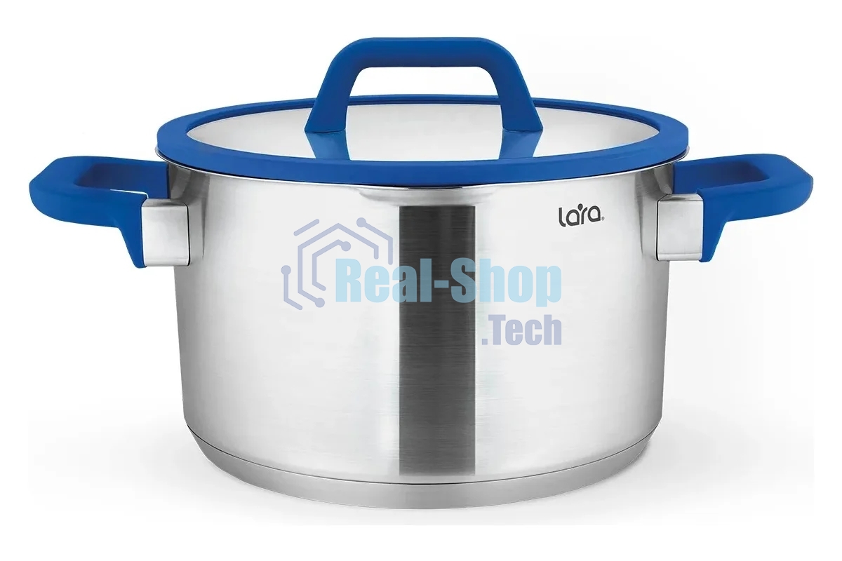 Кастрюля Lara LR02-793 Сапфир 4,9 л, 22x11 см, нержавеющая сталь, с крышкой, индукция