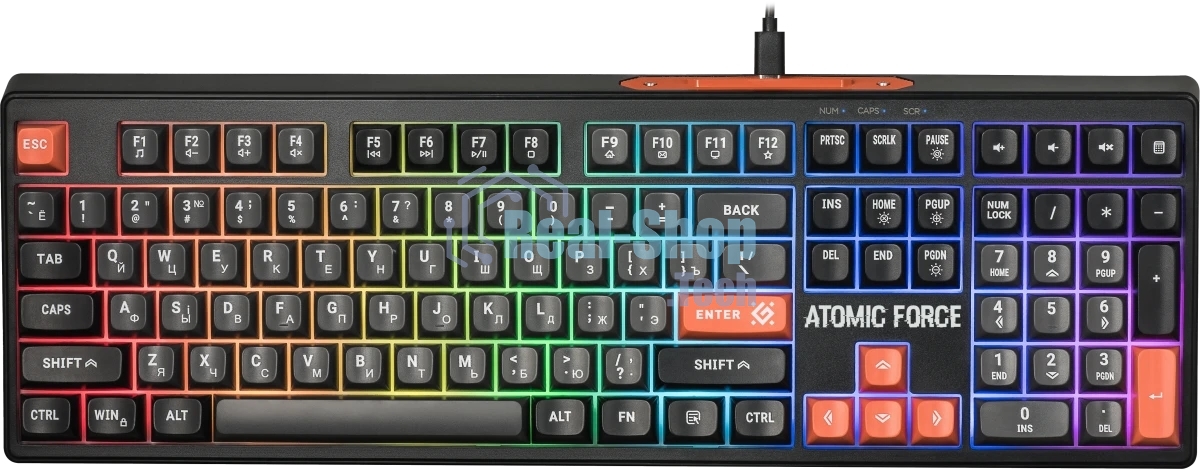 Клавиатура проводная игровая Defender Atomic Force GK-005 RU,чер/сер,108кн+FN,радуж,1.5м