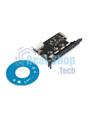 Контроллер USB 3.0 Gembird SPCR-04 в разъем PCI-e, 4xUSB-A