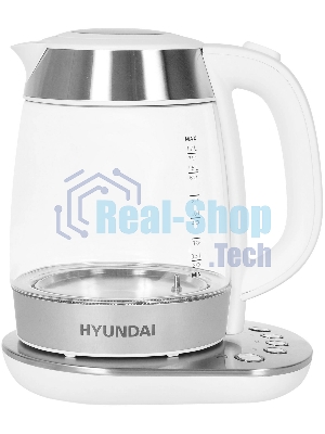 Чайник электрический Hyundai HYK-G4033 1.7 л, 2200 Вт, белый/серебристый (корпус: стекло)