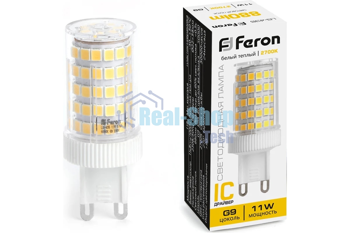 Лампа светодиодная Feron LB-435 11Вт 230В G9 теплый капсульная