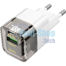 Сетевое зарядное устройство HOCO C131A Platinum 1USB+1Type-C 3.0A QC3.0 PD 30W Transparent черный