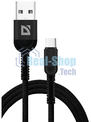 Кабель Defender F167, USB 2.0 (AM) - Type-C, 1 м, 2.4А, нейлоновая оплетка, черный.