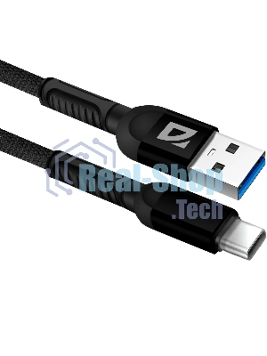 Кабель Defender F167, USB 2.0 (AM) - Type-C, 1 м, 2.4А, нейлоновая оплетка, черный.