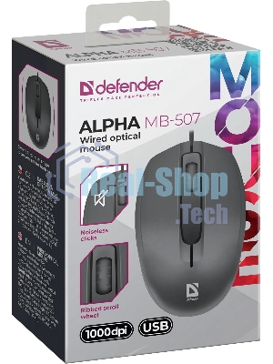 Мышь проводная Defender Alpha MB-507 черный, 1000 dpi, USB, кнопки - 3