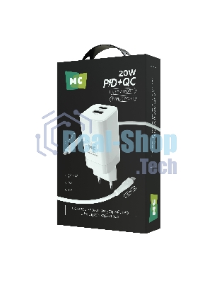 Сетевое зарядное устройство MORE CHOICE NC85i 1USB+1Type-C 3.0A PD 20W+QC3.0 для Lightning 8-pin Type-C, белый