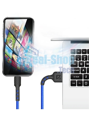 Кабель Defender F181, USB 2.0 (AM) - Apple Lightning (M), 1 м, 2.4А, нейлоновая оплетка, синий.